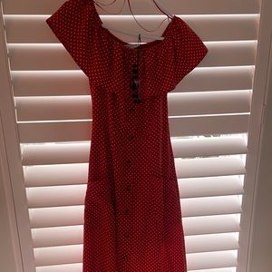 Midi off shoulder polka dot dress